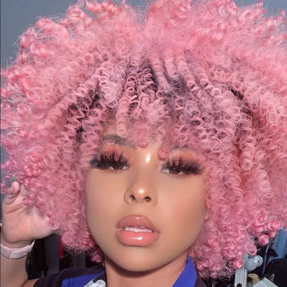 Accessories | Pink Curly Full Cap Afro Curl Wig New | Poshmark display picture 3